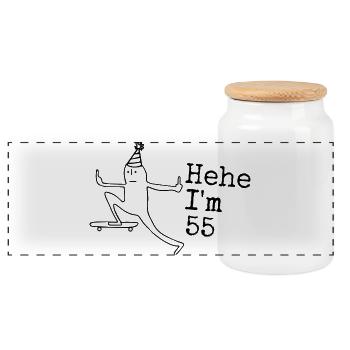 55. Geburtstag Geschenk lustig 55 Jahre 55th  - Panorama Keksdose mit Holzdeckel - Weiß - Vorne
