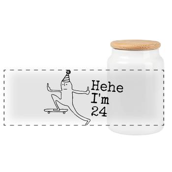 24. Geburtstag Geschenk lustig 24 Jahre 24th  - Panorama Keksdose mit Holzdeckel - Weiß - Vorne