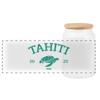 Tahiti - Tortue - Polynésie française - Schildkröte - Boîte à biscuits avec couvercle en bois - blanc - Devant