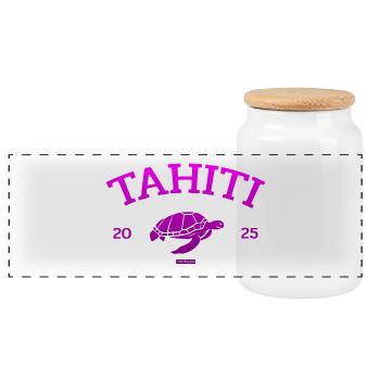 Tahiti - Tortue - Polynésie française - Schildkröte - Boîte à biscuits avec couvercle en bois - blanc - Devant