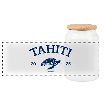 Tahiti - Tortue - Polynésie française - Schildkröte - Boîte à biscuits avec couvercle en bois - blanc - Devant