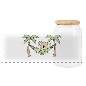 Koala in the hammock palm trees - Panoramic Cookie Jar with Wooden Lid - white - Front