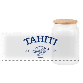 Tahiti - Tortue - Polynésie française - Schildkröte - Boîte à biscuits avec couvercle en bois - blanc - Devant