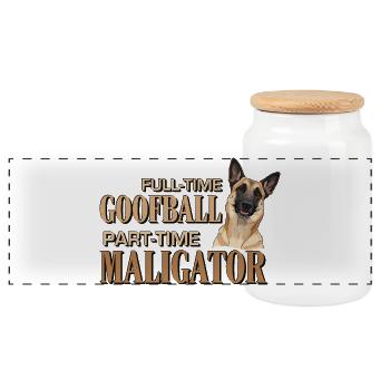 Belgian Malinois - Goofball Maligator - Panoramic Cookie Jar with Wooden Lid - white - Front