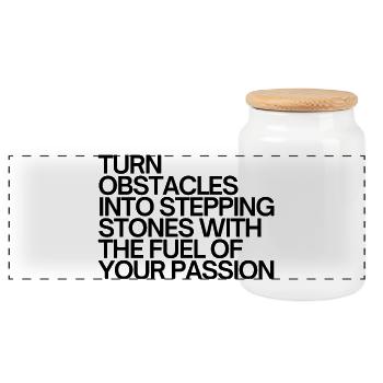 Turn Obstacles Into Stepping Stones - Panoramic Cookie Jar with Wooden Lid - white - Front