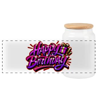 Graffiti HAPPY BIRTHDAY PRINTABLE - Panoramic Cookie Jar with Wooden Lid - white - Front