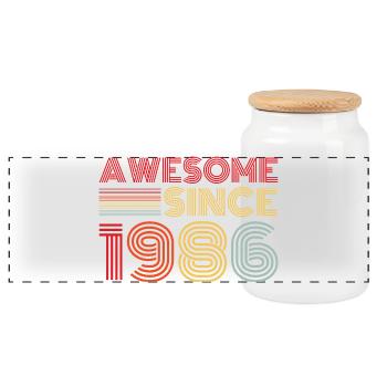 Vintage 1986 Retro 1986 Birthday Gift - Panoramic Cookie Jar with Wooden Lid - white - Front