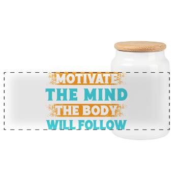 Fitness Motivation Bodybuilder Motivate Mind Body - Panoramic Cookie Jar with Wooden Lid - white - Front