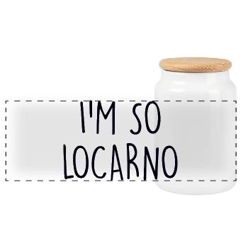 Locarno Switzerland Schweiz - Panoramic Cookie Jar with Wooden Lid - white - Front