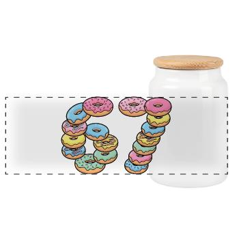 Pastel Donut Stack 67 Muster - Panorama Keksdose mit Holzdeckel - Weiß - Vorne