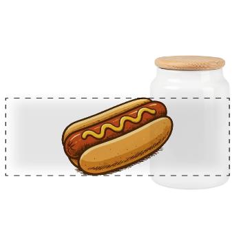 Hot Dog Cartoon Illustration - Panoramic Cookie Jar with Wooden Lid - white - Front