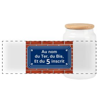 Rue du 5 inscribed - Panoramic Cookie Jar with Wooden Lid - white - Front