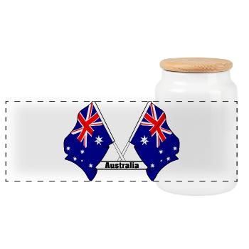 Australia Crossed Flags - Panoramic Cookie Jar with Wooden Lid - white - Front