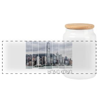 Hong Kong Island Skyline Vintage Panorama Souvenir - Panorama Keksdose mit Holzdeckel - Weiß - Vorne