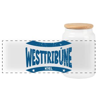 Kiel Stadion Westtribüne Hoodie, Mütze, Tasse - Panorama Keksdose mit Holzdeckel - Weiß - Vorne