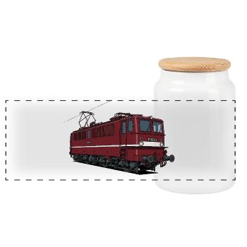 Red Railway Locomotive BR 211 - Panoramic Cookie Jar with Wooden Lid - white - Front
