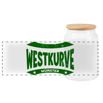 Münster Westkurve Stadium Hoodie, Hat, Bag - Panoramic Cookie Jar with Wooden Lid - white - Front
