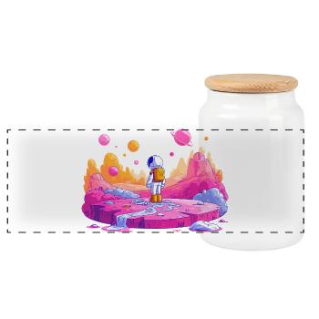 Astronaute de la planète néon - Boîte à biscuits avec couvercle en bois - blanc - Devant