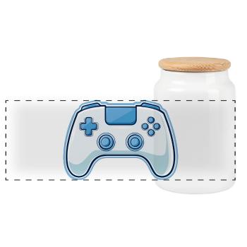 Video Game and Fun to Play - Player Gift - Panoramic Cookie Jar with Wooden Lid - white - Front