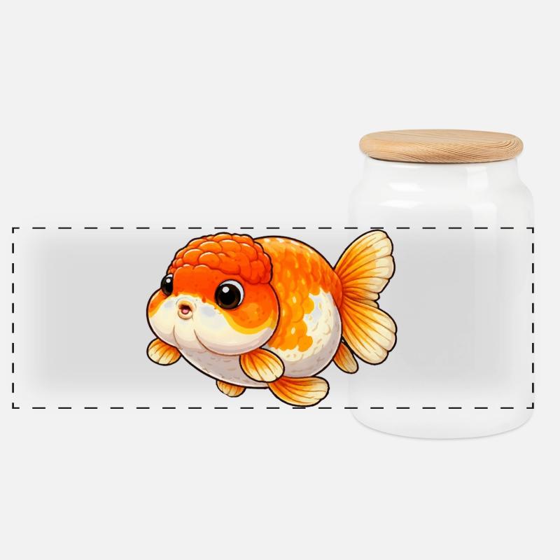 Ranchu Lover Orange / White Edition - Panorama Keksdose mit Holzdeckel - Weiß