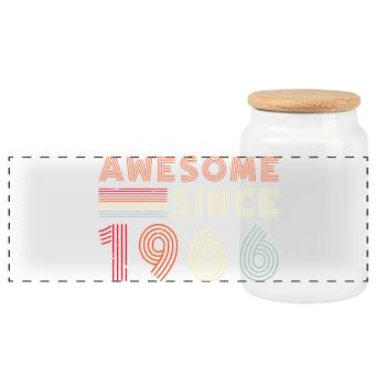 1966 Retro Lines Anniversary Design - Panoramic Cookie Jar with Wooden Lid - white - Front