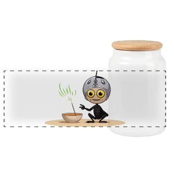 Skeleton in space helmet plants offspring - Panoramic Cookie Jar with Wooden Lid - white - Front