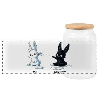 Fear Bunny Meme Design - Panoramic Cookie Jar with Wooden Lid - white - Front