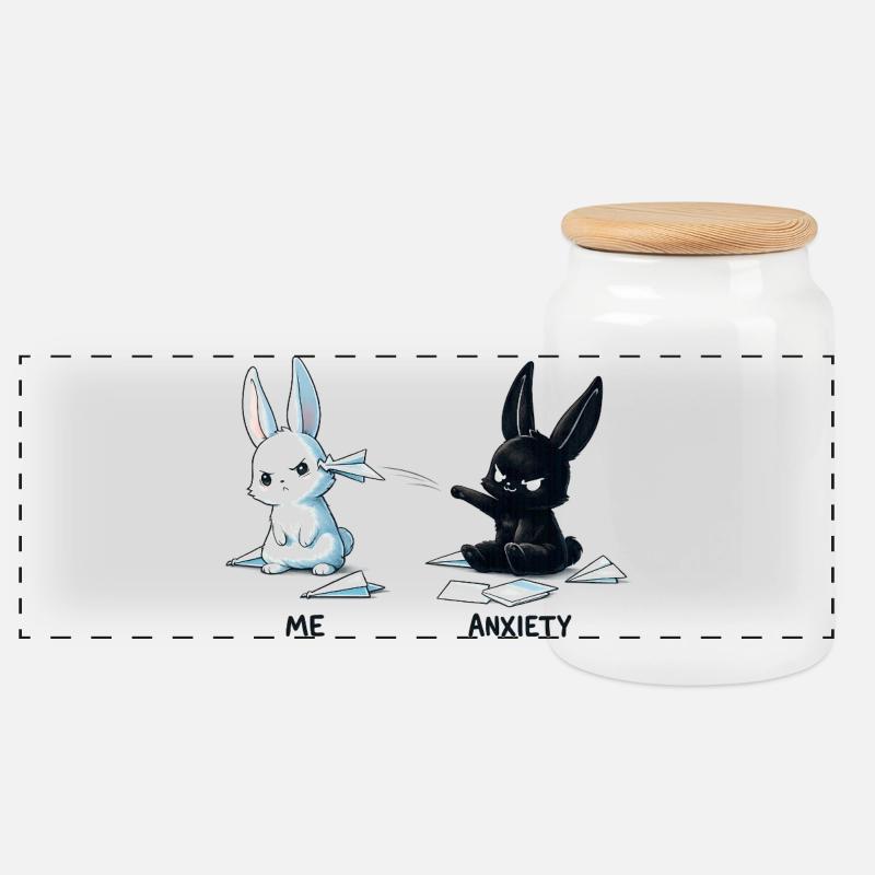 Angst Hase Meme Design - Panorama Keksdose mit Holzdeckel - Weiß