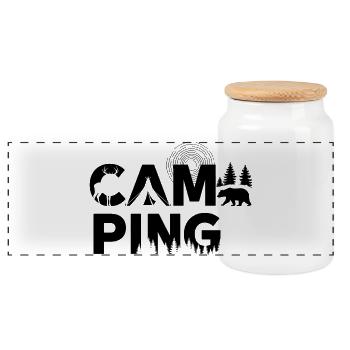Camping magic in the forest - Panoramic Cookie Jar with Wooden Lid - white - Front