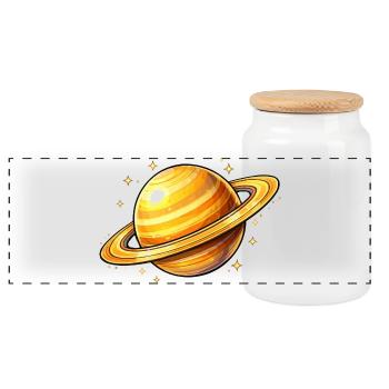 Saturn with glowing rings - Panoramic Cookie Jar with Wooden Lid - white - Front