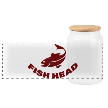tête de poisson - Boîte à biscuits avec couvercle en bois - blanc - Devant