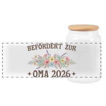 Promoted to Grandma 2026 Flowers - Panoramic Cookie Jar with Wooden Lid - white - Front