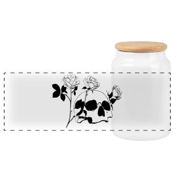 Skull and crossbones with roses - Panoramic Cookie Jar with Wooden Lid - white - Front