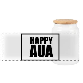 Happy AUA Typografie Design - Panorama Keksdose mit Holzdeckel - Weiß - Vorne