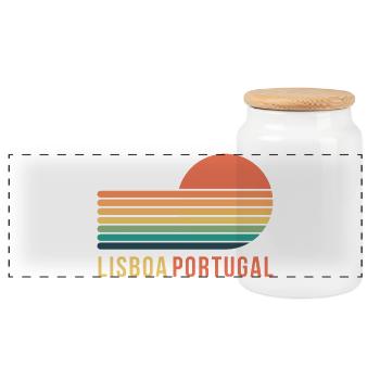 Lissabon, Portugal - Panorama Keksdose mit Holzdeckel - Weiß - Vorne