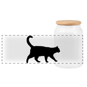 Cat - Panoramic Cookie Jar with Wooden Lid - white - Front
