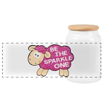 Be the Sparkle One – Glitzerndes Schaf Spruch - Panorama Keksdose mit Holzdeckel - Weiß - Vorne