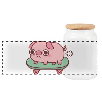 Cute Farting Pig On Skateboard Funny - Panoramic Cookie Jar with Wooden Lid - white - Front