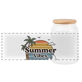 Sommervibes Retro Sunset Beach Szene - Panorama Keksdose mit Holzdeckel - Weiß - Vorne