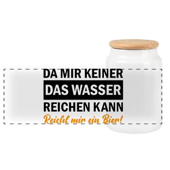 Da mir keiner Wasser reichen kann reicht mir Bier - Panorama Keksdose mit Holzdeckel - Weiß - Vorne