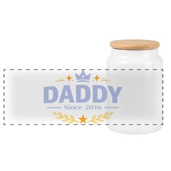 Papa seit 2016 – Proud Dad Design - Panorama Keksdose mit Holzdeckel - Weiß - Vorne