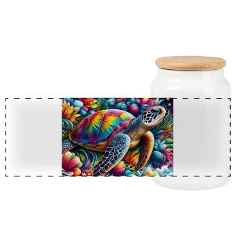 Tortue tropicale arcenciel sur fleurs - Boîte à biscuits avec couvercle en bois - blanc - Devant