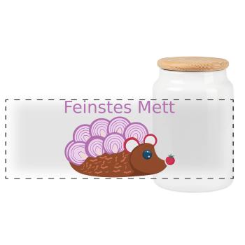 Der Mettigel: Feinstes Mett! (Nr.2) - Panorama Keksdose mit Holzdeckel - Weiß - Vorne