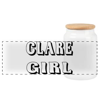 Clare Girl – County Clare Design - Panoramic Cookie Jar with Wooden Lid - white - Front