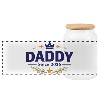 Daddy Since 2026 – Proud Dad Design - Panoramic Cookie Jar with Wooden Lid - white - Front