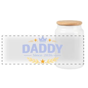 Daddy Since 2026 – Proud Dad Design - Panoramic Cookie Jar with Wooden Lid - white - Front