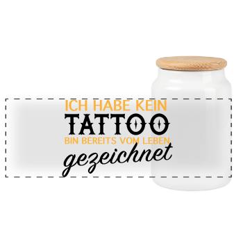Kein Tattoo, vom Leben gezeichnet - Panorama Keksdose mit Holzdeckel - Weiß - Vorne