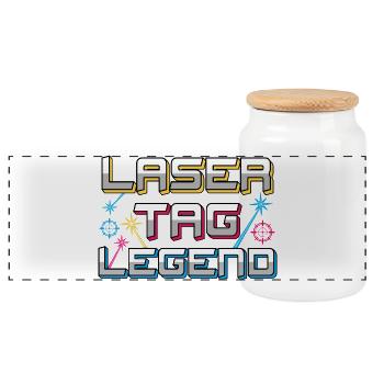 Laser Tag Legend Retro Gaming Typography Art - Panoramic Cookie Jar with Wooden Lid - white - Front