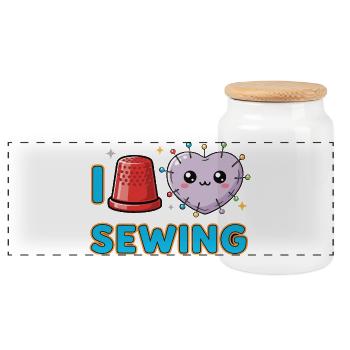 I Love Sewing Nähen - Panoramic Cookie Jar with Wooden Lid - white - Front