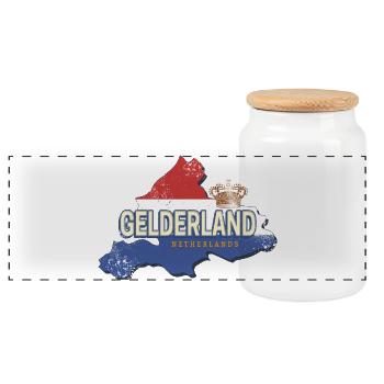 Gelderland Netherlands Retro Map Holland - Panoramic Cookie Jar with Wooden Lid - white - Front